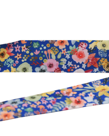 25m reel bias flowers 27mm royal blue made in France