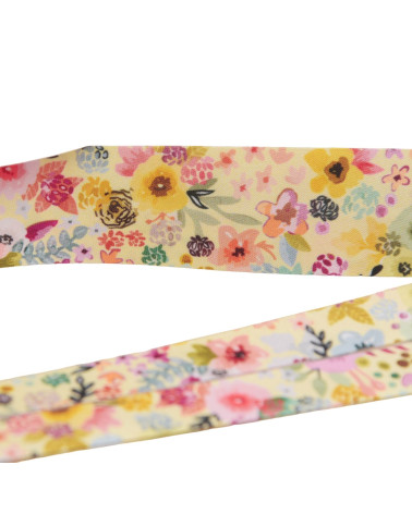 25m reel bias flowers 27mm yellow made in France