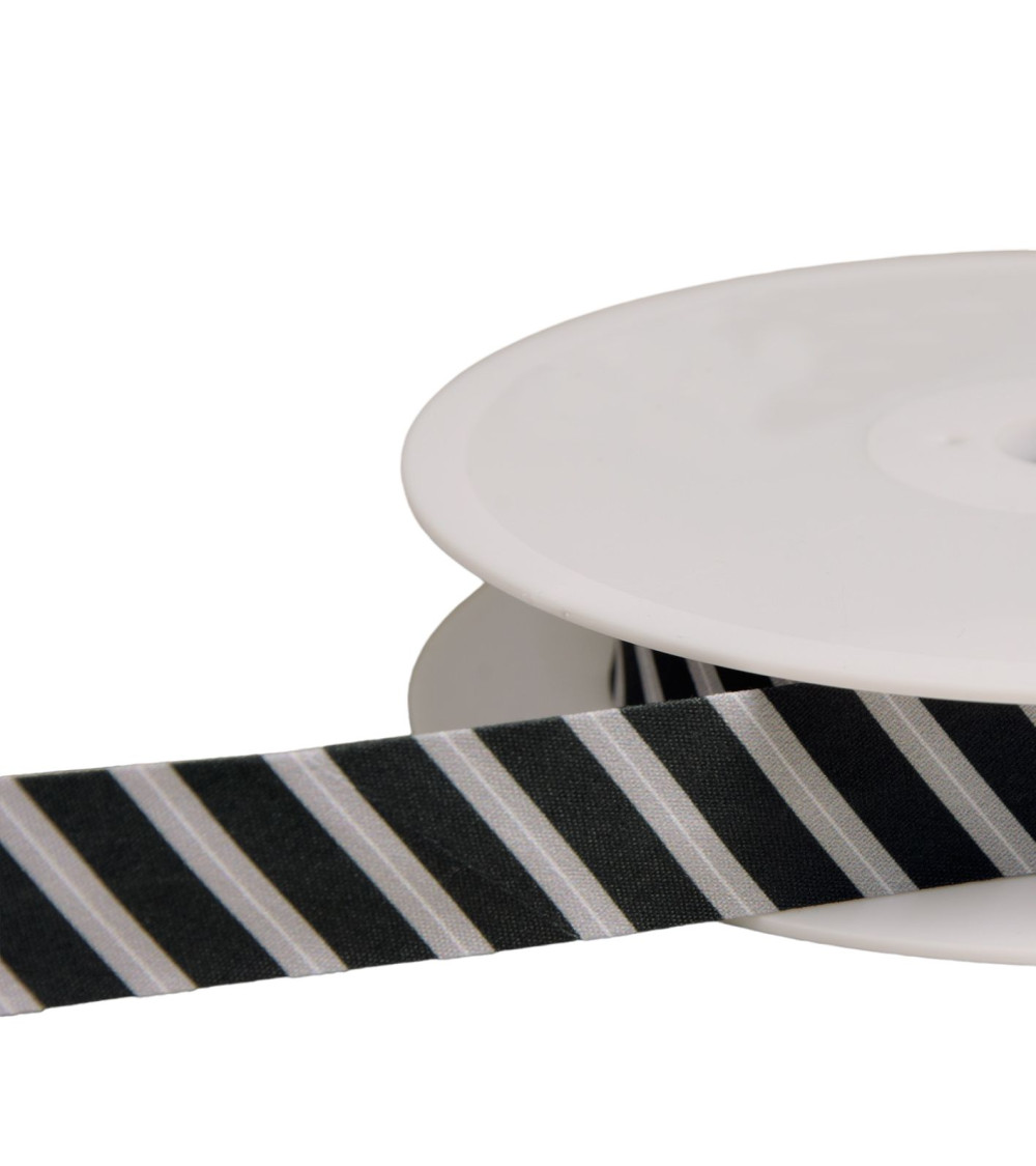 25m reel bias stripes 20mm gray black made in France