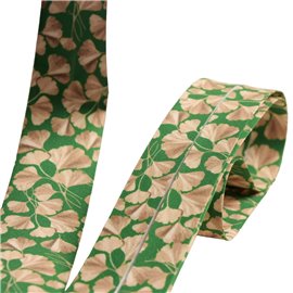Bobine 25m biais feuilles gingko biloba 27mm vert foncé fabriqué en France
