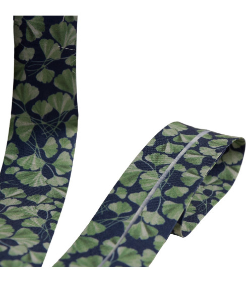 25m reel bias gingko biloba leaves 27mm navy blue made in France