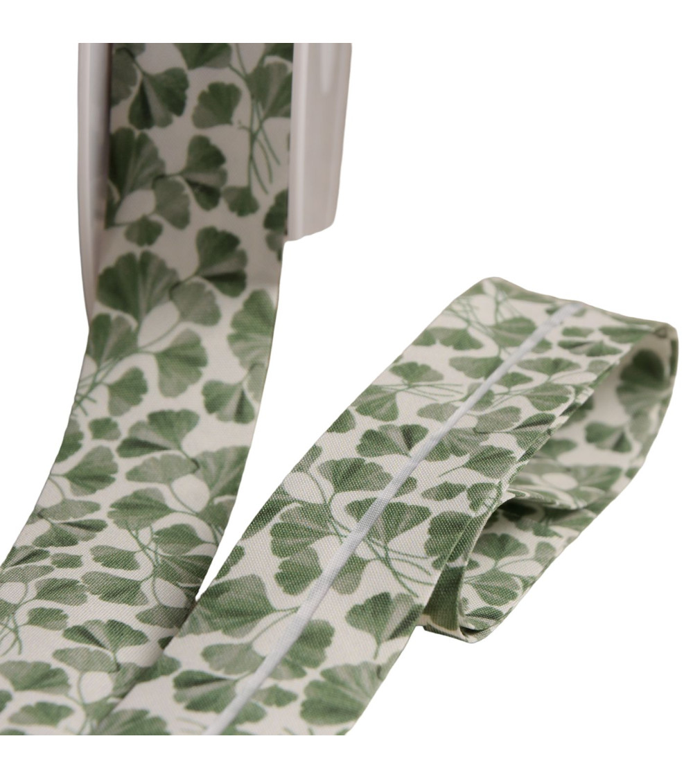 25m reel bias gingko biloba leaves 27mm ecru made in France