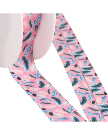 25m spool of 27mm light pink feather bias binding made in France