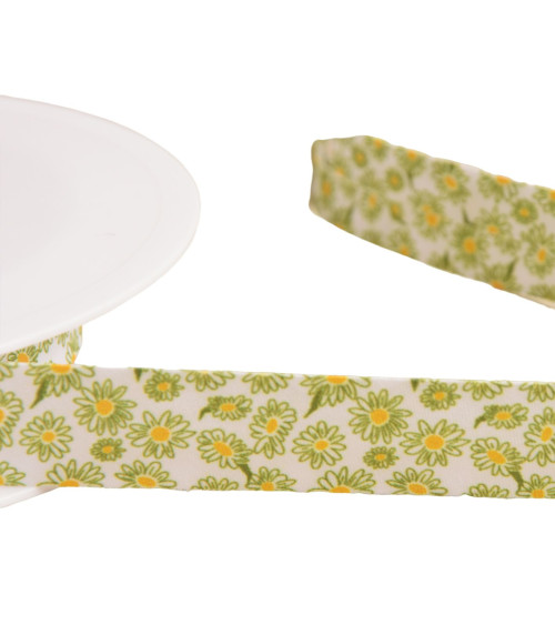 20mm anise green daisy flower bias binding per meter made in France