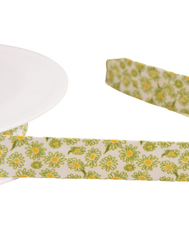 20mm anise green daisy flower bias binding per meter made in France