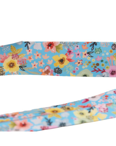 27 mm blaues Blumen-Schrägband pro Meter, hergestellt in Frankreich