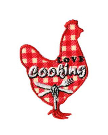 Set of 3 iron-on cooking hen patches 3x3.5cm