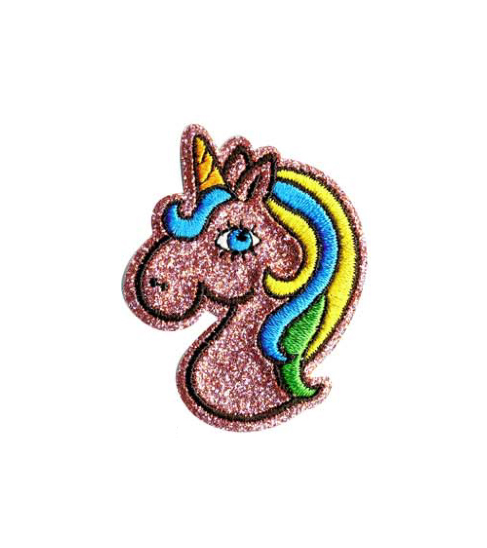 Set di 3 toppe termoadesive glitterate con unicorno