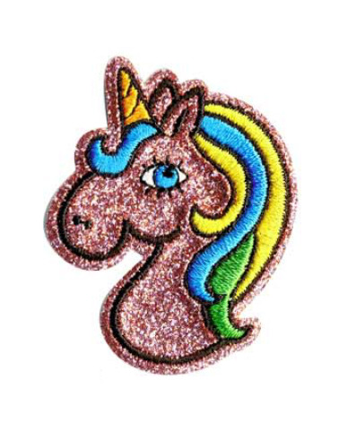 Set di 3 toppe termoadesive glitterate con unicorno