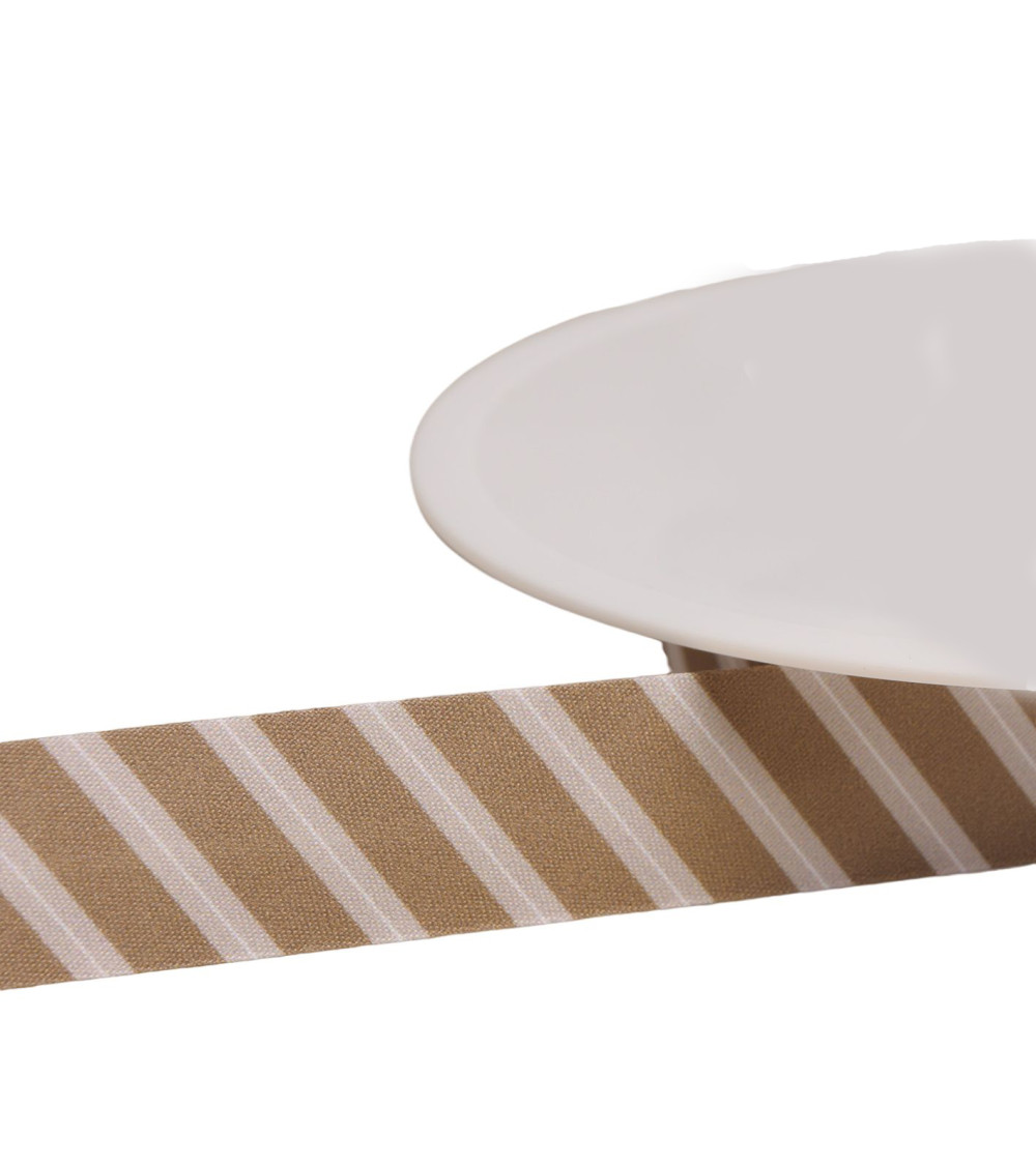 20mm chocolate brown striped bias binding per meter made in France