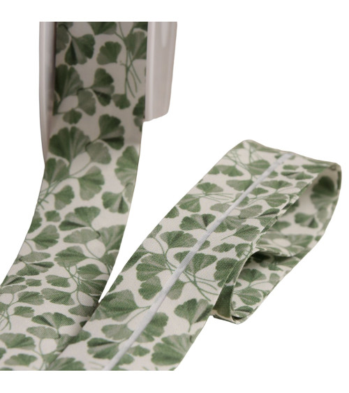 Gingko biloba leaf bias 27mm ecru by the meter made in France