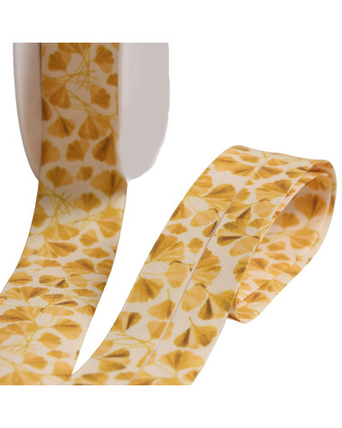 Gingko biloba leaf bias 27mm straw yellow per meter made in France