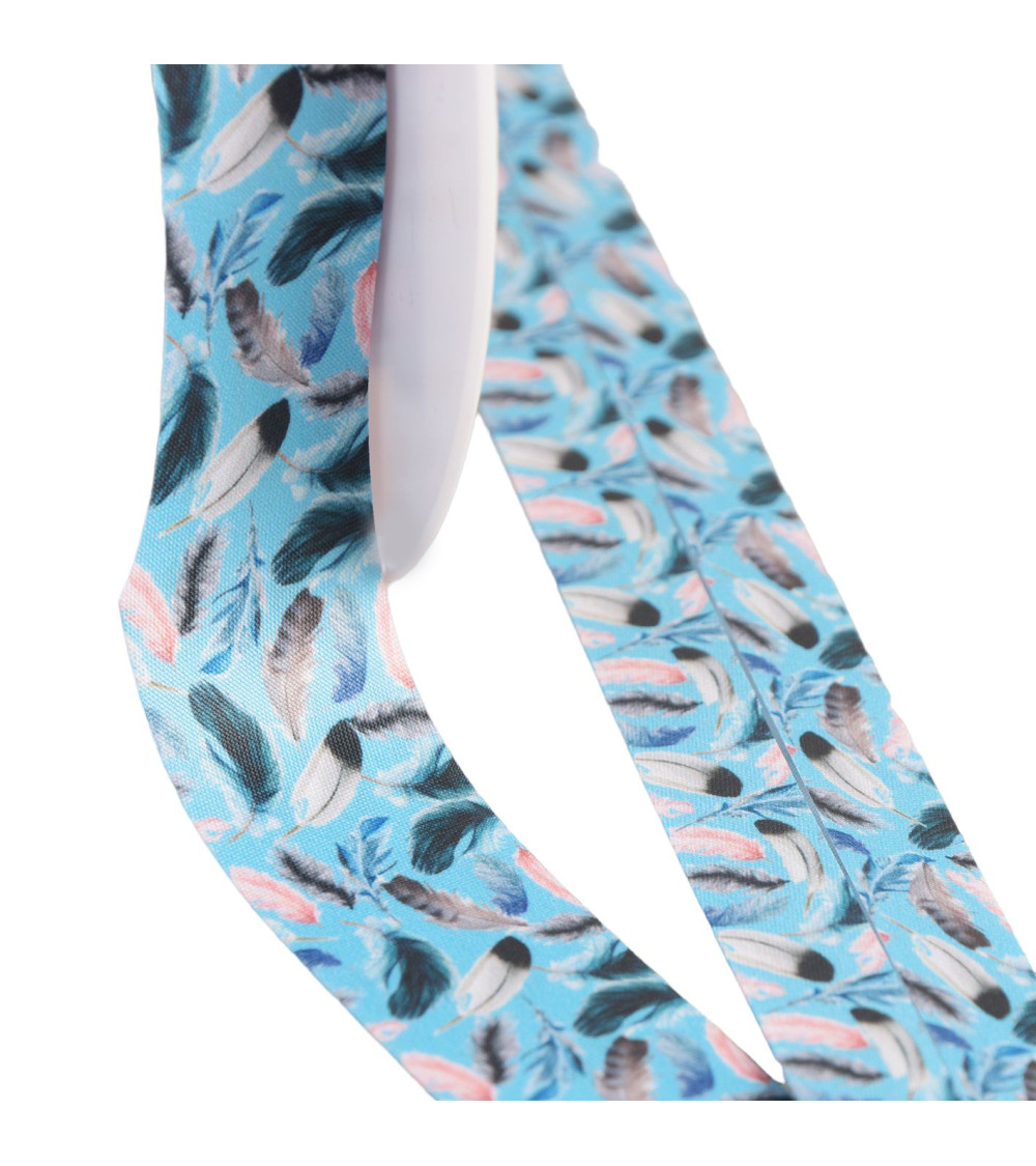 Feather bias binding 27mm gypsy blue per meter made in France