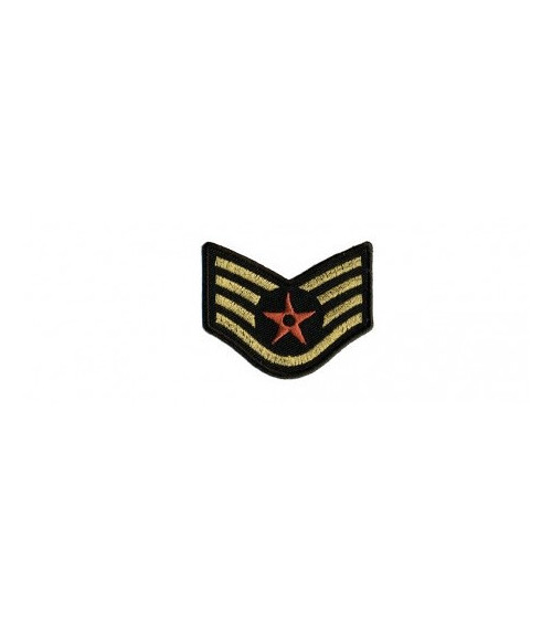 Insignia termoadhesiva con escudo de estrella roja, dorada y negra 5x4cm