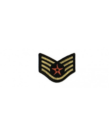 Insignia termoadhesiva con escudo de estrella roja, dorada y negra 5x4cm