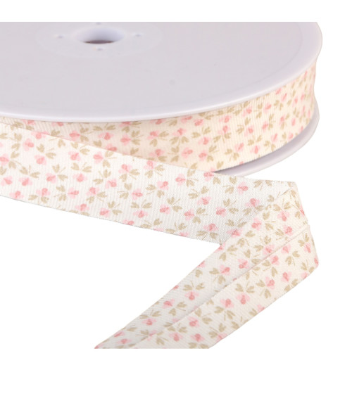 Bobine de biais fleurs coton BIO GOTS 25m Rose Clair 20mm