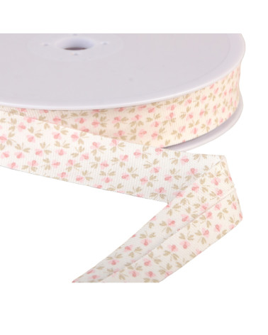 Bobina di sbieco a fiori in cotone biologico GOTS 25m Rosa Chiaro 20mm