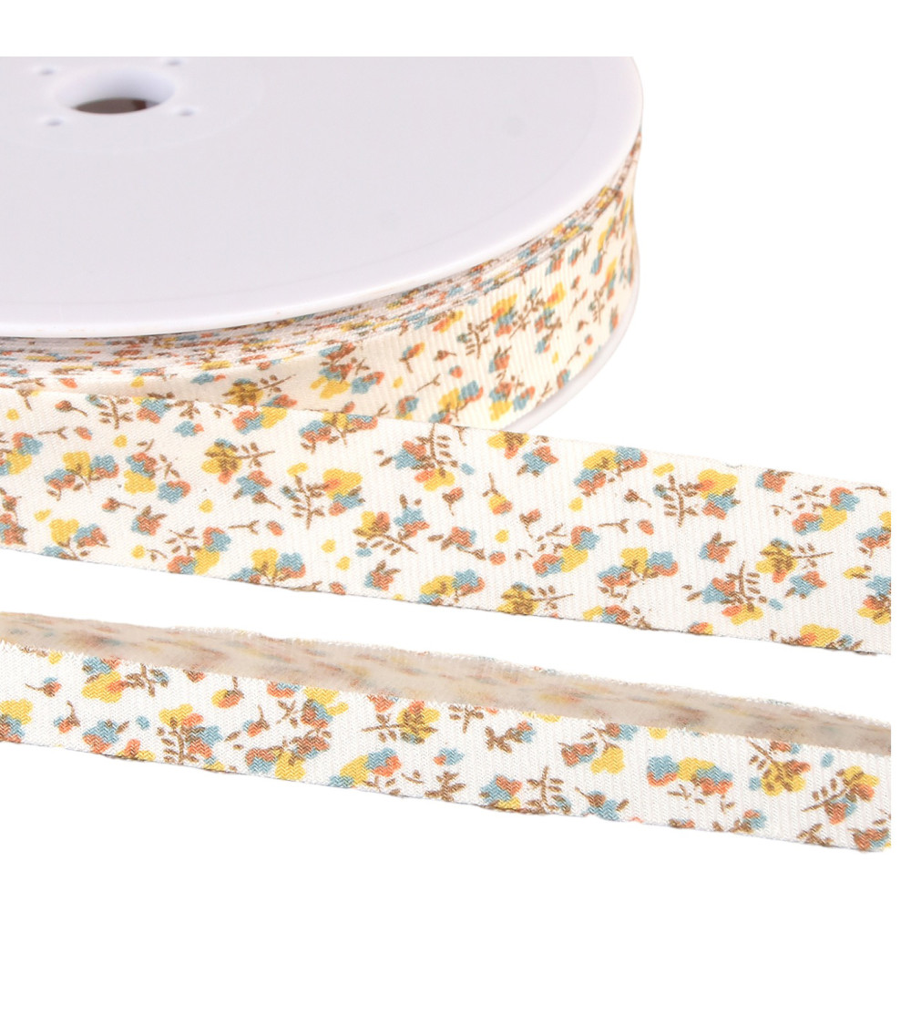 Spool of organic cotton flower bias GOTS 25m Mustard Yellow 20mm