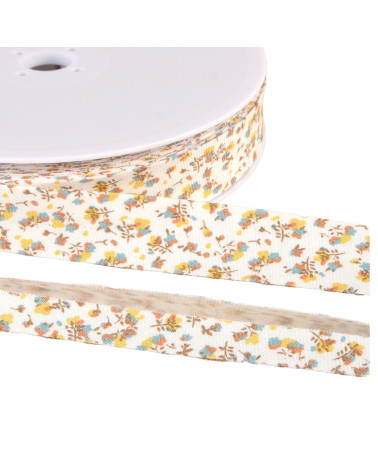 Bobina di sbieco a fiori in cotone biologico GOTS 25m Giallo senape 20mm