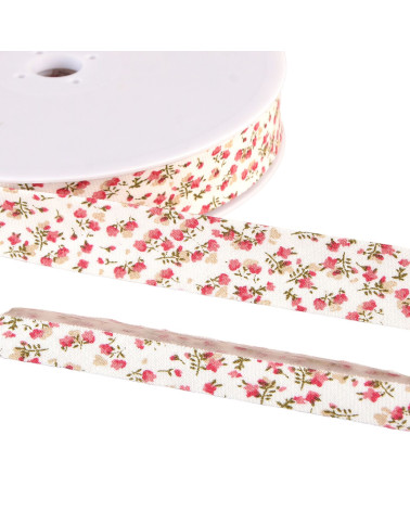Bobbin of organic cotton GOTS flower bias binding 25m Red 20mm