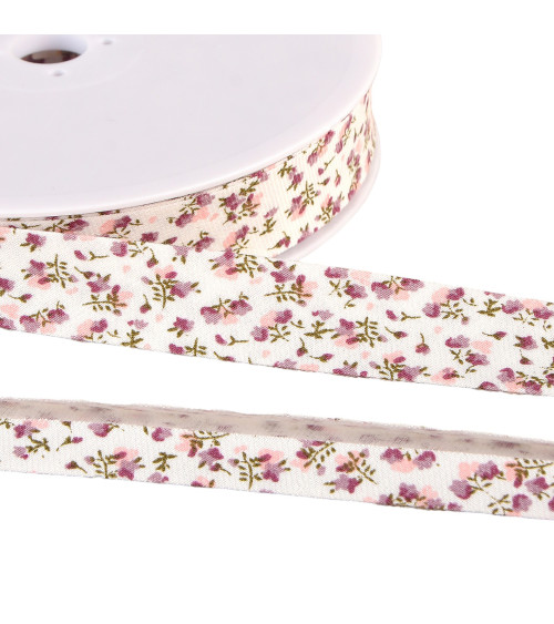 Spool of organic cotton flower bias GOTS 25m Plum 20mm