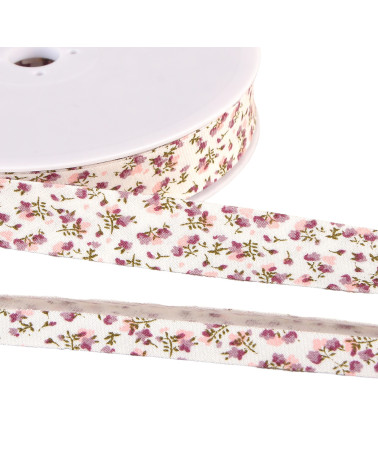 Spule aus Bio-Baumwolle, Blumenschrägband GOTS, 25 m, Pflaume, 20 mm