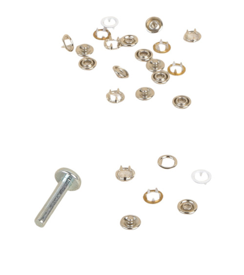 6 9.5mm snap buttons and white tool