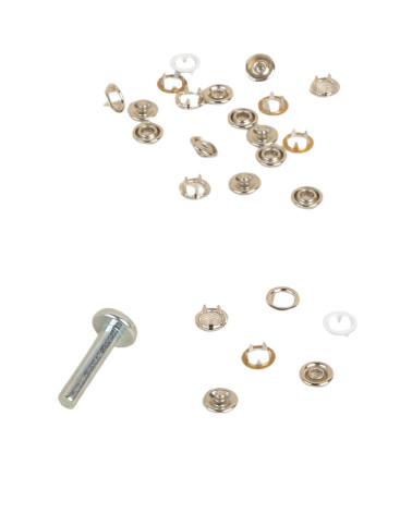 6 9.5mm snap buttons and white tool