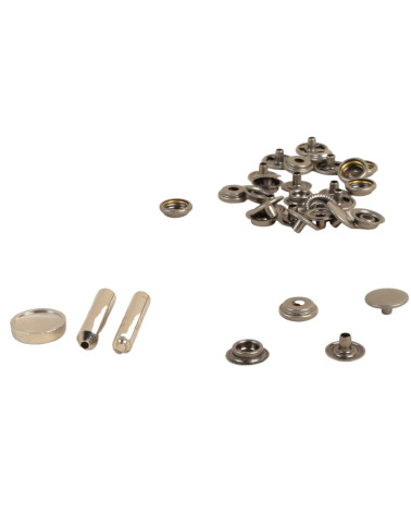 8 bottoni automatici da 15 mm per tessuti pesanti e vecchio strumento in argento