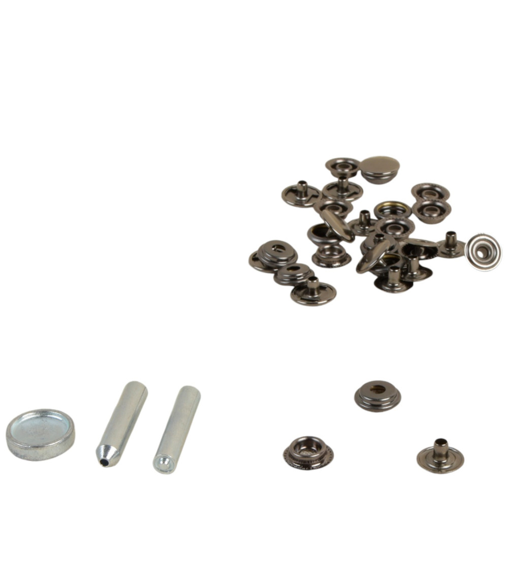 8 botones a presión de 15 mm para telas pesadas y herramienta negra