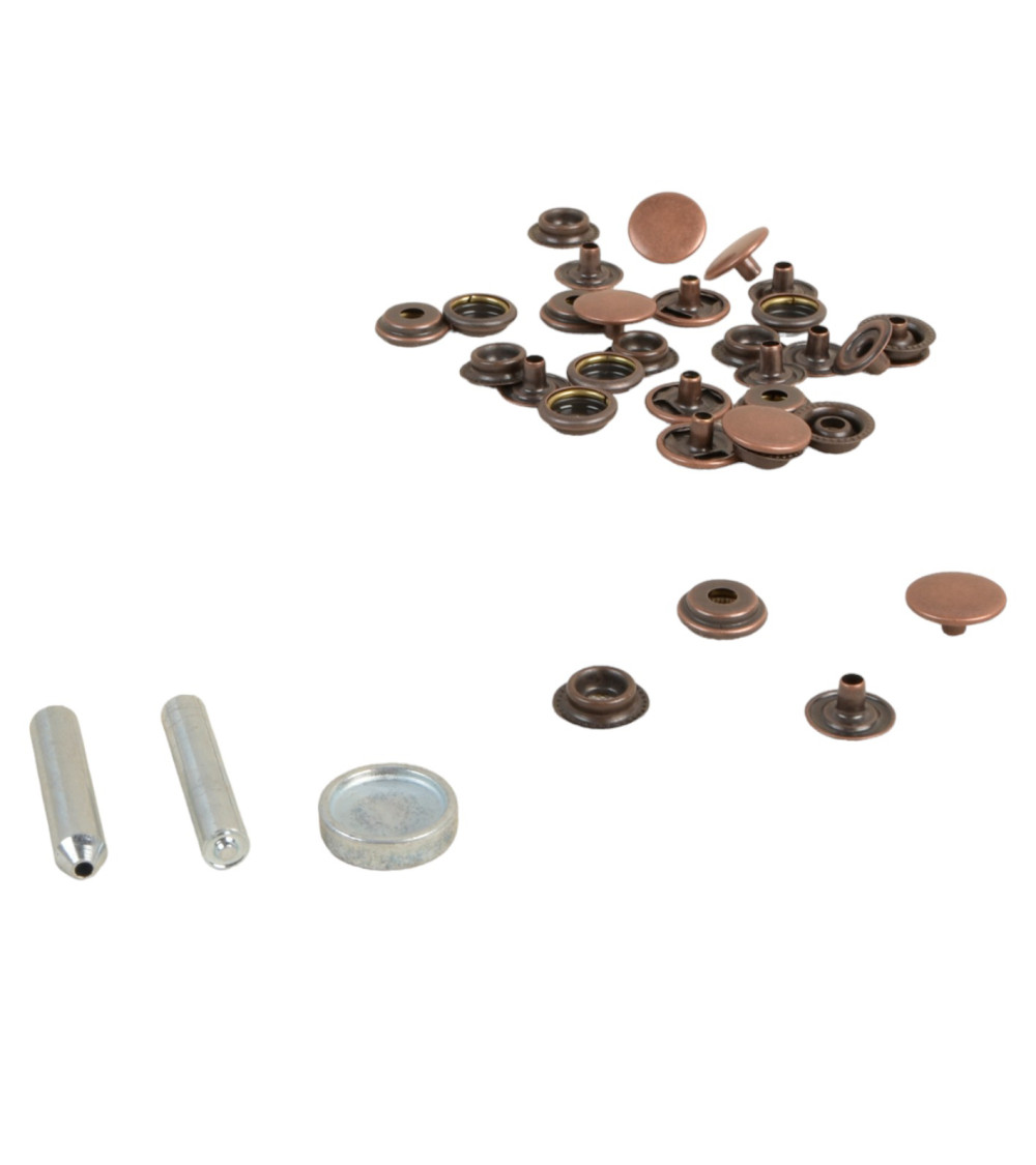 8 boutons pressions 15mm tissus lourds et outil bronze