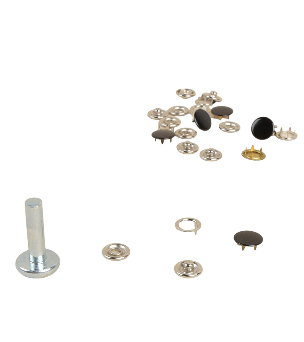 6 snap buttons 11.5mm light fabrics and black tool