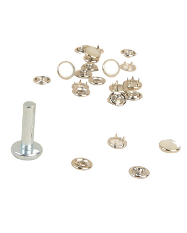 6 Druckknöpfe 11,5 mm aus hellen Stoffen und Elfenbeinwerkzeug