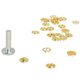 6 boutons pression 11,5mm tissus légers et outil or