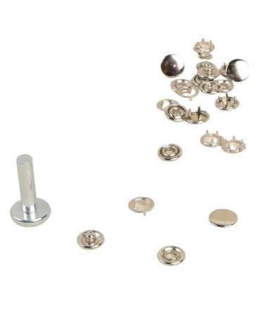 6 snap buttons 11.5mm light fabrics and silver tool