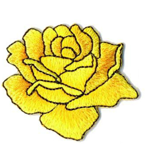 Set of 3 iron-on patches drawn yellow rose 4x4.5cm