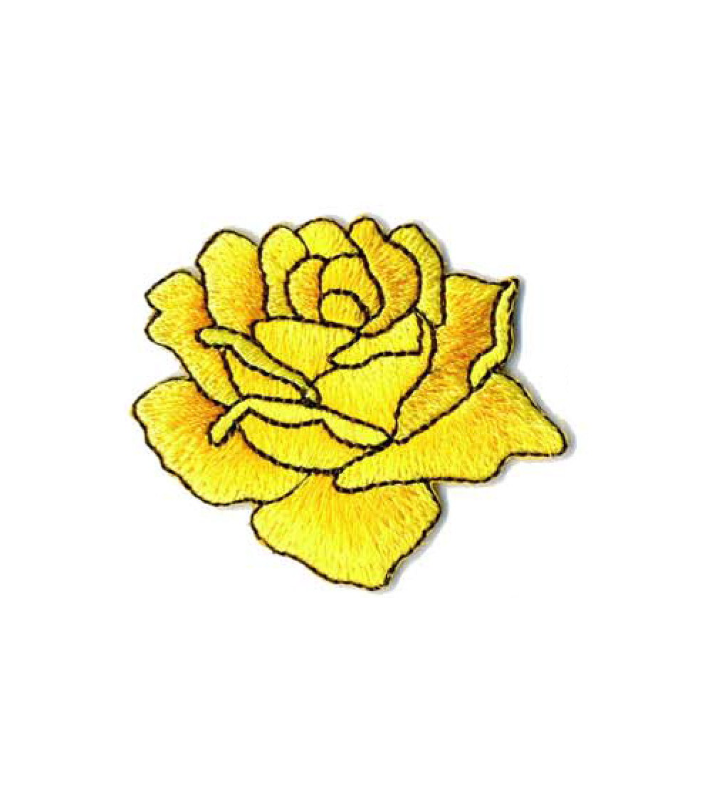 Set of 3 iron-on patches drawn yellow rose 4x4.5cm