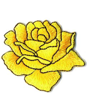 Set of 3 iron-on patches drawn yellow rose 4x4.5cm