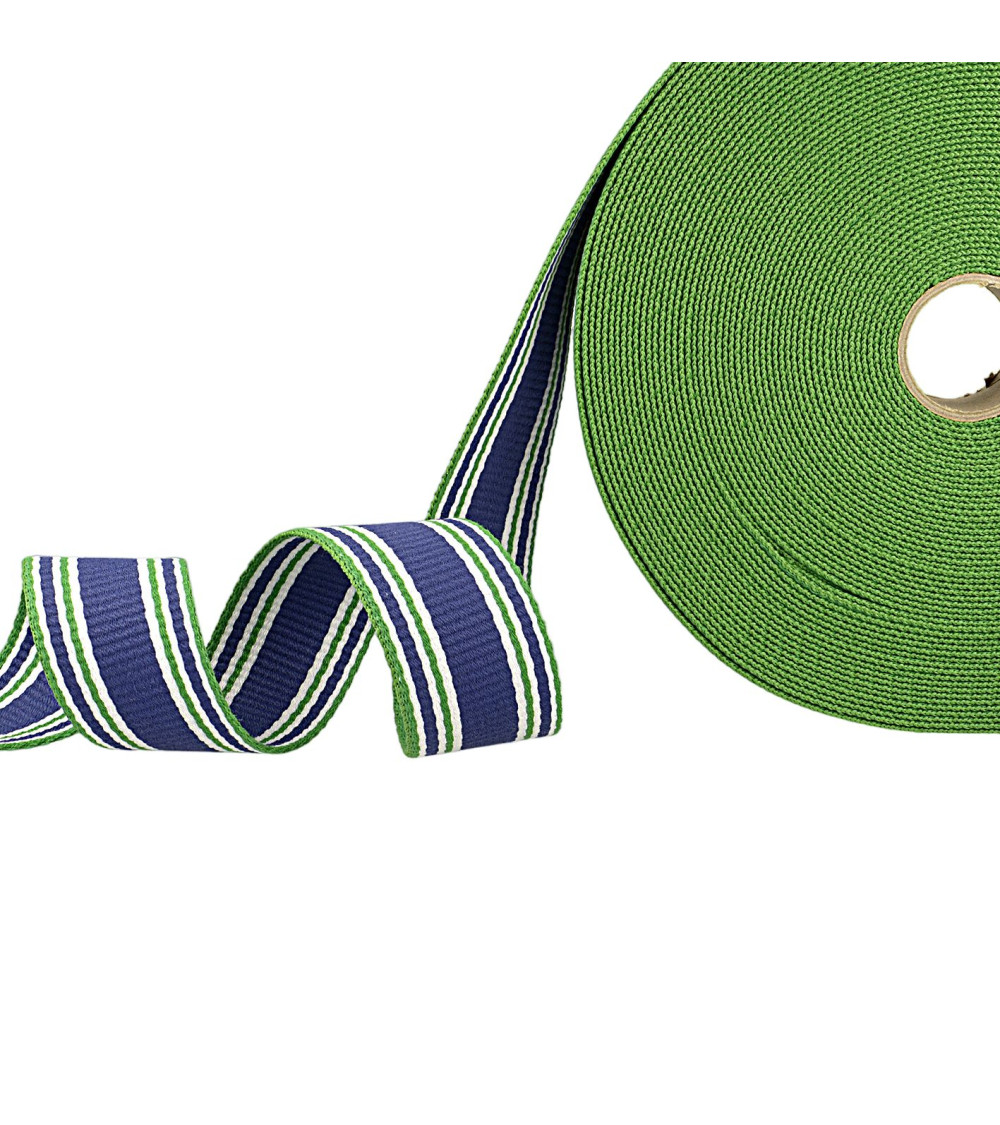 20m reel webbing tricolor stripes blue green white 30mm