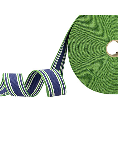 Bobine 20m sangle rayures tricolore bleu vert blanc 30mm