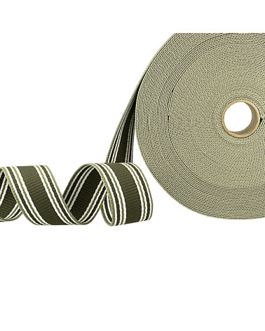 20m reel webbing tricolor stripes khaki green white 30mm
