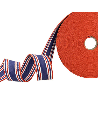 Bobine 20m sangle rayures tricolore bleu rouge blanc 38mm