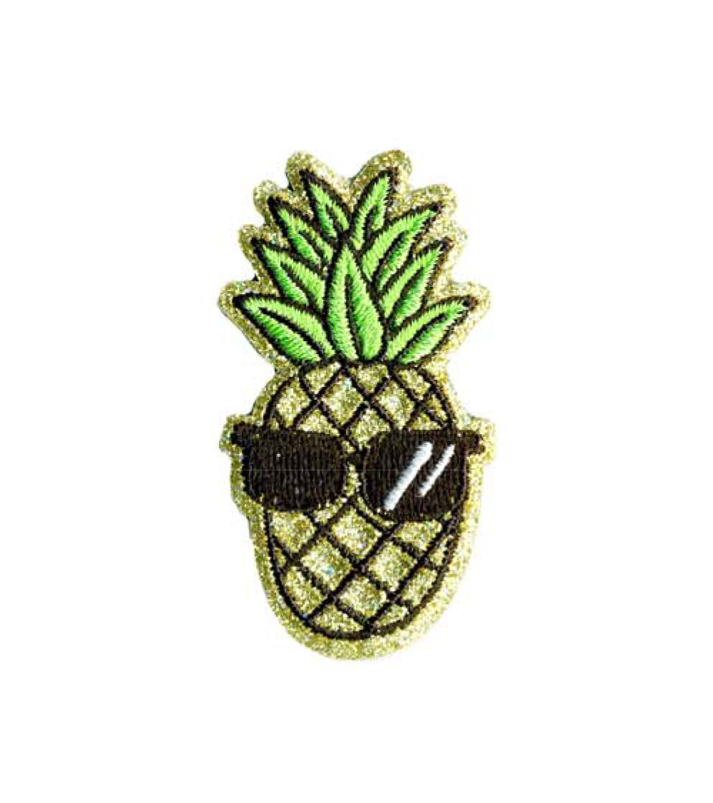 Set of 3 iron-on pineapple glitter badges 6x3cm