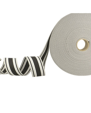 Bobina da 20 m di fettuccia strisce tricolore nero grigio bianco 38 mm