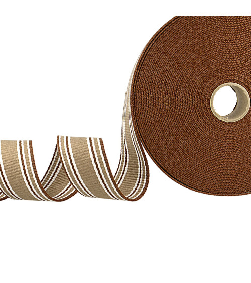 20m reel webbing tricolor stripes brown coffee white 38mm