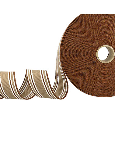 20m reel webbing tricolor stripes brown coffee white 38mm