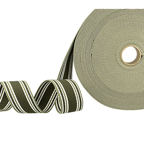 20m reel webbing tricolor stripes khaki green white 38mm