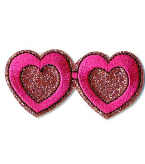 Set of 3 heart-shaped glasses iron-on patches 6x3cm