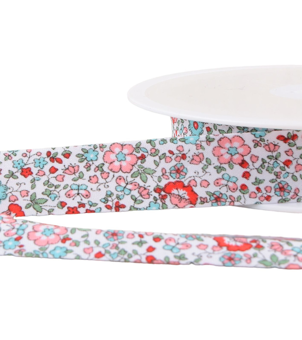 25m spool of Steel Blue flower bias binding 20mm