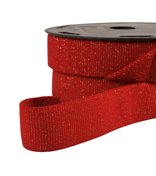 20m spool of metallic boxer elastic red/gold 32mm